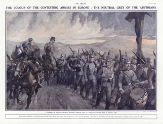 Österreichische Soldaten marschieren durch Tirol, Erster Weltkrieg, 1914